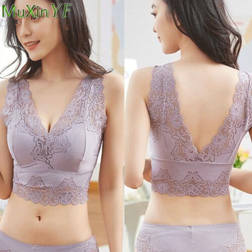 Womens Bra 2021 New Sexy Lace Deep V No Steel Ring Underwear Female Plus Size Push Up Lingerie Tube Top Ladies Sports Bralette