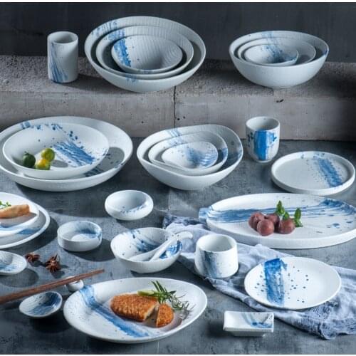 1PC RELMHSYU Western Style Ceramic tableware Rice Salad Noodle Dinner Bowls Round Steak Plate Dishes Water Cups Tableware