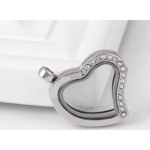 10SET/lot Free Chains Half Rhinestones Heart Shape Magnetic Glass Floating Locket Pendant Necklace