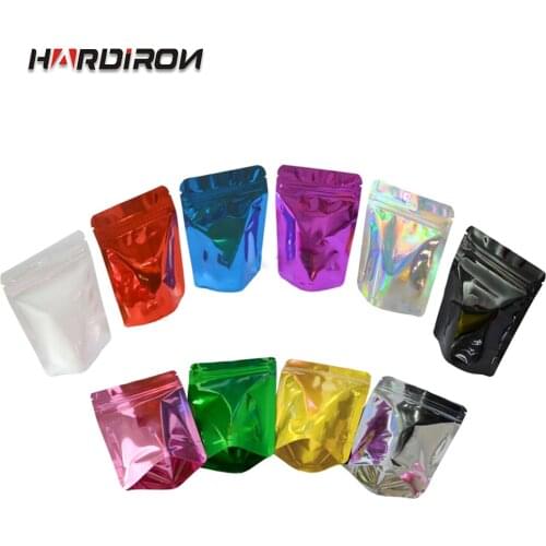 HARDIRON 100PCS Thick Colored Stand Up Aluminum Foil Bag Zipper Ziplock Pouch Food Moisture Storage Resealed Packaging Poket