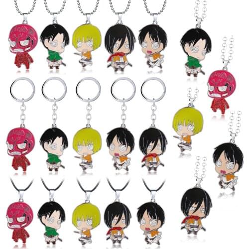 Anime Attack on Titan Mikasa Ackerman Necklaces Keychain Levi Ackerman Eren Jaeger Metal Necklace Keyrings Pendants Figure Toys