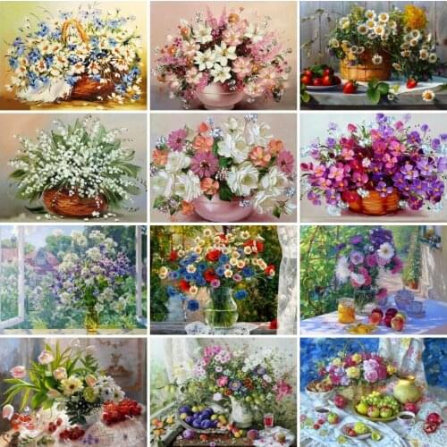 AZQSD Diamond Embroidery Daisy 5D DIY Full Drill Diamond Painting Landscape Cross Stitch Kits Vase Home Decorations Gift