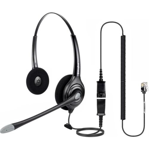 Binaural Headset with noise canceling microphone including Quick Disconnect RJ9 Cord for office phones,such as Nortel etc