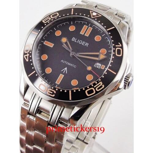 BLIGER 41mm Business Sapphire Glass Mental Strap Rotating Bezel Date Indicator Automatic Mens Wristwatch