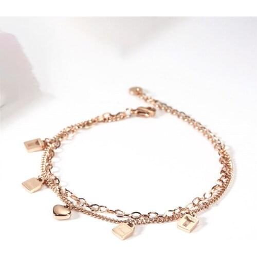 Xinxuanmei Rose Gold Heart Bracelets Bangles For Women Stainless Steel Jewelry Chain Link Bracelet Female Jewellery Accessories