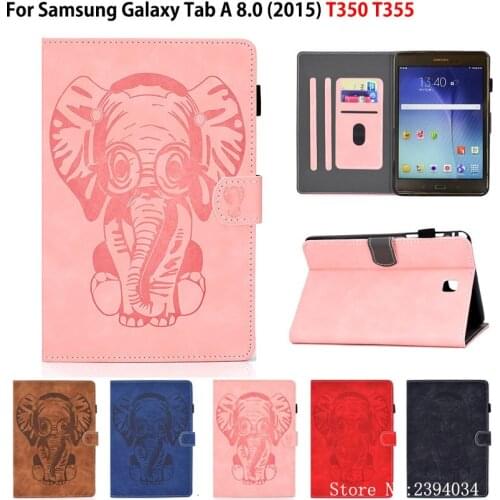 SM-T350 Case For Samsung Galaxy Tab A 8.0 SM-T355 T350 T355 P350 P355 Smart Cover Funda Elephant Embossed PU leather Stand Shell