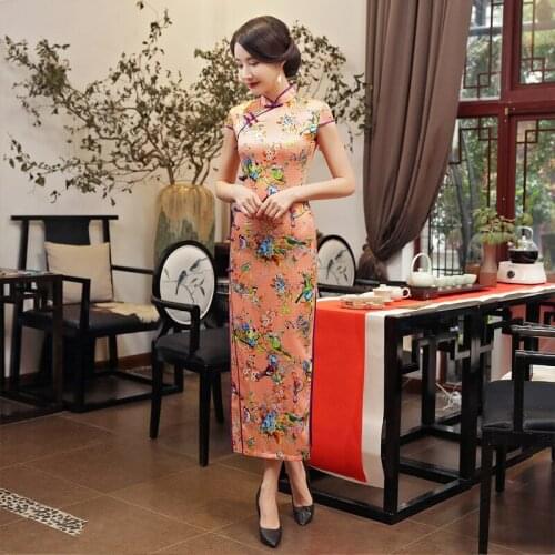 Khaki Improved Long Cheongsam Performance Cheongsam Banquet Stage Catwalk Long Split Etiquette Cheongsam Female Slim Qipao