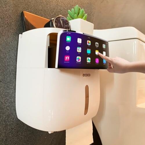 Toilet Paper Holder Adhesive Stand Waterproof PaperTowel Holder Wall Mounted Toilet Paper Roll Holder With shelf