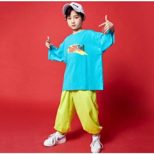 Kids Ballroom Hip Hop Clothing Blue Graphic Tee Oversized TShirt Top Streetwear Jogger Pants for Girls Boy Dance Costume Clothes