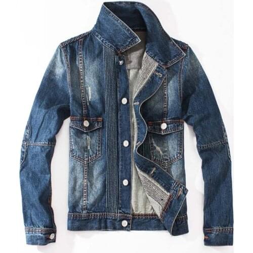 Men denim jacket brand clothing 100%cotton casual mens jean jacket dark blue solid coat male Autumn Spring