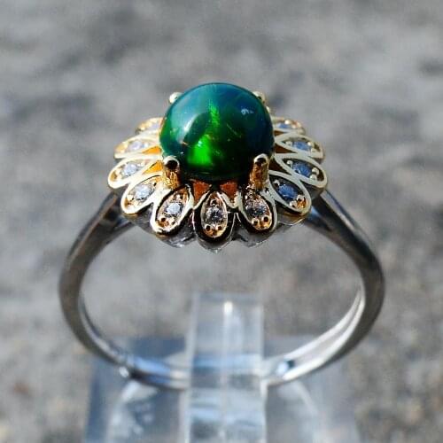 Ethiopia Natural Opal Ring with Multicolor Black Opal Round 6mm 925 Sterling Silver Wedding Rings Women Adjustable Rings Size