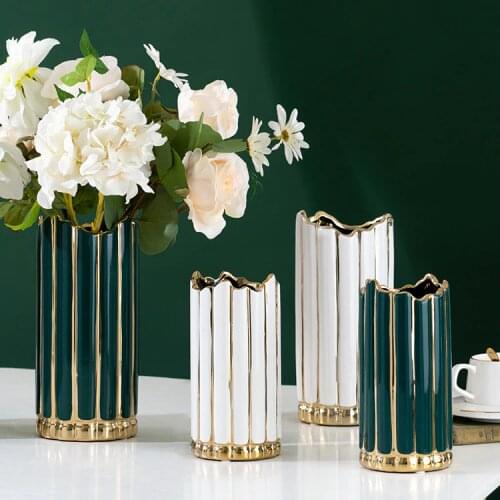 Nordic Style Ceramic Vase Cylinder Geometry White Luxury Glamour Vase Personality Exquisite Vaso De Planta Room Decor EI50VA