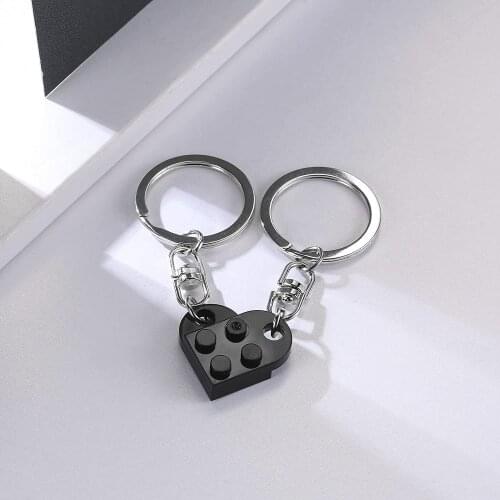 Brick Keychain for Couples Friendship 2pcs Matching Heart Colorful Keychain Set for Girlfriend Boyfriend Valentine BFF Black