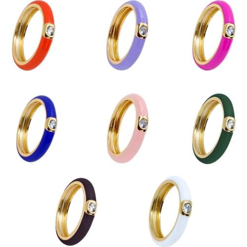 YUXINTOME 24K Gold-Plated /Silver Classic Slim Enamel 8 Colors Ring for Women Fashion Valentines Day Anniversary Party Gifts