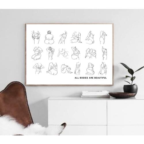 Beautiful Body Positive Line Art Prints Women Nude Drawing Poster Female Empowerment Wall Picture Canvas Painting Bathroom Decor