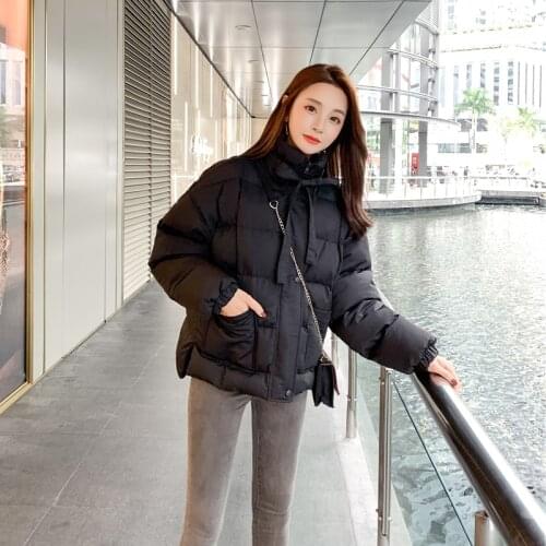 Film to small video to han edition favors a bowknot soft big cotton-padded jacket coat pocket brief paragraph to thicken the bre