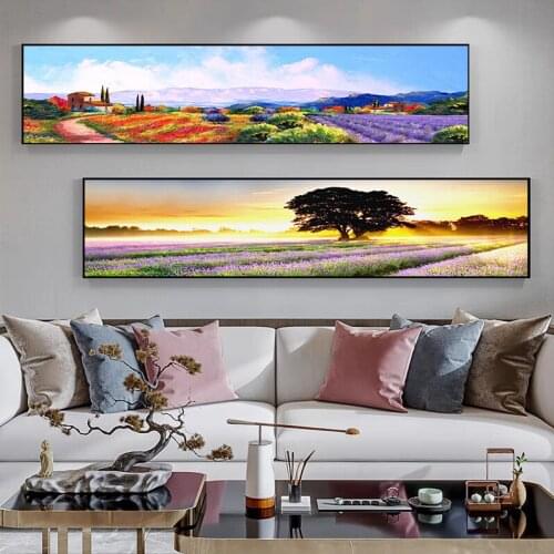 Dream Lavender Pastoral Modern Landscape Bedroom Bedside Decoration Painting Beautiful Pastoral Scenery Pictures Sunrise Sunset