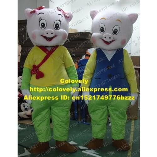 Lovely Pink Pig Couple Mascot Costume Mascotte Hog Swine Piggy Porket Porkling Adult With Big Eyes Red Mouth No.1281 Free Ship