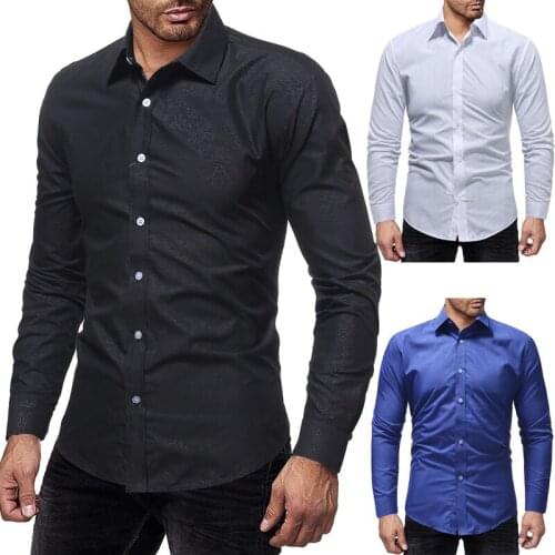 Mens Shirt Long Sleeve Solid Color Turn Down Collar Cardigan Shirt with Printing Casual Single-Breasted Slim Tops