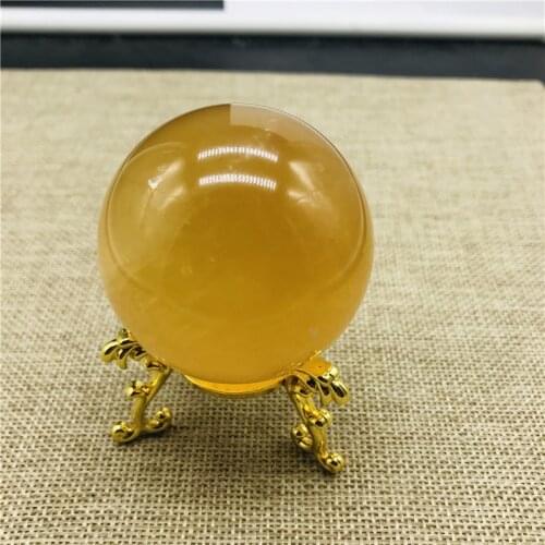 Natural Citrine Calcite Quartz Crystal Sphere Ball Healing Gemston Home Decor + bracket