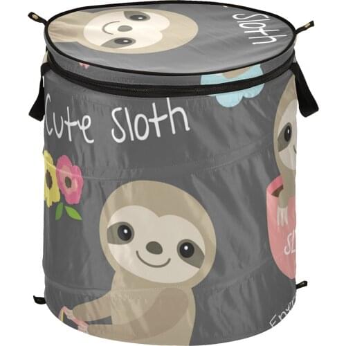 New Large Capacity Folding Laundry Basket Cute Sloths Printed Bucket Storage Basket Popup Laundry Hamper For Storing Toys Books