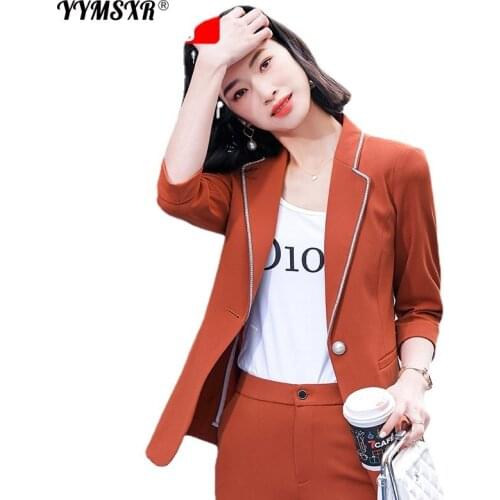 Plus Size 2021 New Spring and Autumn Casual Middle-sleeved Suit Pants Two-piece Overalls Slim Professional Wear Women