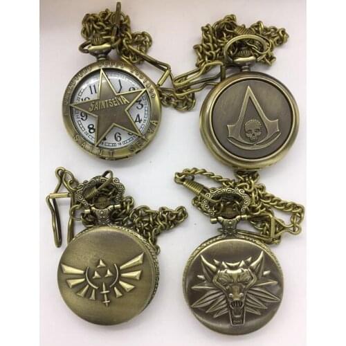 Wholesale 20 PCS/lot Saint Seiya skull Wolf Bronze antiques FOB chain pocket watches gift PO818