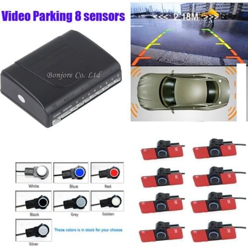 Original 16.5mm Visual Reverse Radar System 8 Parking Sensor Alarm Speaker Parking Assistance Support 2 Camera & car monitor