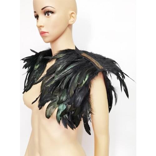 Feather Shawl Iridescent Rooster Hackle Natural Feather Collar Cape Stole Shawl Collar Shrug Cape Party Clubwear Jazz Dancewear