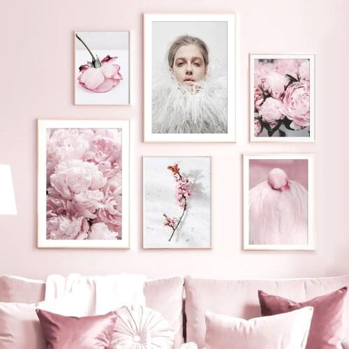 Pink Flower Petal Flamingo Girl Nordic Posters And Prints Wall Art Canvas Painting Landscape Wall Pictures For Living Room Decor