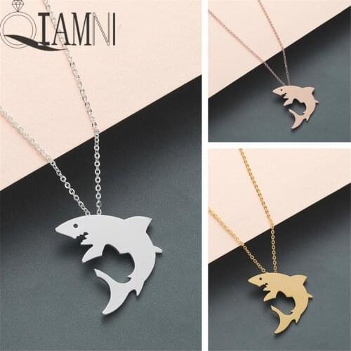 QIAMNI Trendy Cute Animal White Shark Pendant Necklace Collars Minimalist Dolphins Chain Necklace Birthday Jewelry Gifts Charm