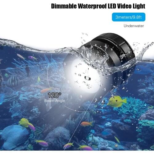 Dimmable Waterproof Dimmable Mini LED Video Light Diving Light Fill-in Lamp 5600K CRI 95+Underwater 3meters 120° Wide Beam Angle
