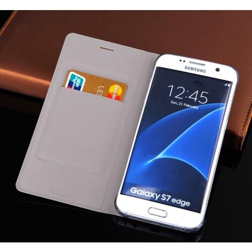 Slim Leather Wallet Case Flip Cover With Card Holder Phone Sleeve Bag For Samsung Galaxy S7 G930F G930H / S7 Edge G935F G935H
