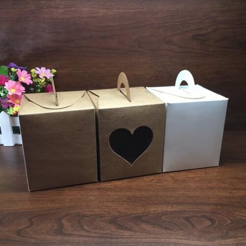 Kraft Paper Brown Baking Cake/Cookies/Candy Packaging Box With Handle Wedding Party Favor Gift Boxes 9.5*9.5*11cm