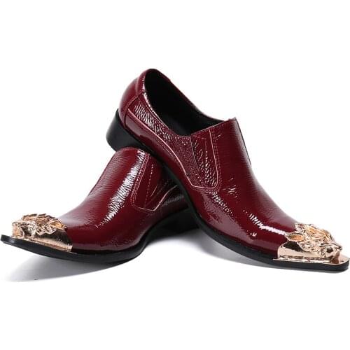 Red Wine Italian Mens Shoes New Plus Size 38-47 claquette steel toe shoes Fashion Slip On Formal Business Dress Wedding Shoes