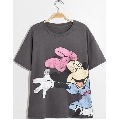 Disney Cartoon Minnnie Shirts for Women Print Round Neck Short-sleeved Women Fashion Clothing Graphic T-Shirts Harajuku Kawaii
