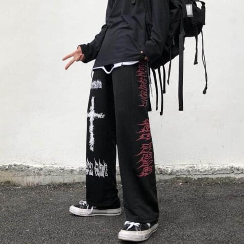 2021 Spring Autumn Goth Pants Women Wide Leg Streetwear High Waist Oversized Trousers Womans Straight Punk Pants Korean Fashion