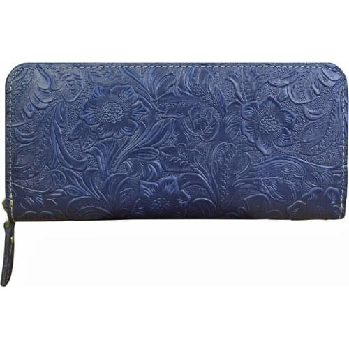 Embossed Pattern Genuine Leather Womens Long Wallet Multi-function Credit Card ID Card Slot Large Capacity Storage Coin Purse