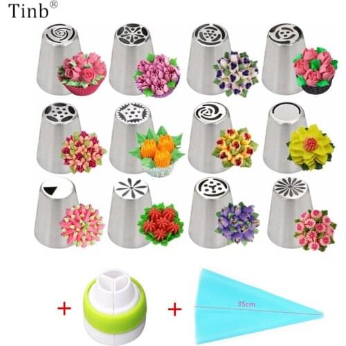14pc/Set Piping Nozzles Stainless Steel Flower Cream Pastry Tips One-piece cake decorating mouth Bag Cupcake Cake Decorate Tools
