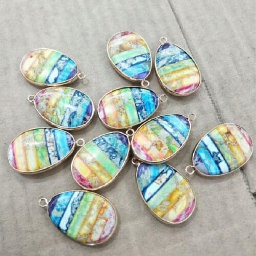 2PCS Fashion Women Pendants Nature Imperial Jasper Stone 20X30MM Teardrop Shape Lovely Bracelets Making Findings Free Shi