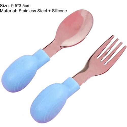 3Pcs/Set 4 Colors Optional Infant Tableware Non-slip Portable Stainless Steel Baby Training Spoon Fork Box Set for Feeding