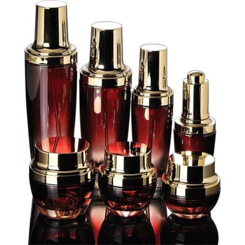 50PCS/LOT 50ml red glass lotion bottles with gold/Silver pump,lotion bottles, Facial Cream Container Refillable Bottle Packaging