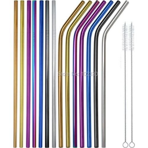 500pcs Colorful Stainless Steel Drinking Straw 21.5cm 6mm Straight Bent Reusable Straws Juice Party Bar Tool with 100pcs brush