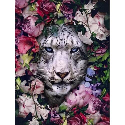 5D Diy Diamond Painting Cross Stitch Tiger Flowers Embroidery Mosaic Full Square Round Resin Drill Rhinestones Home Needlework