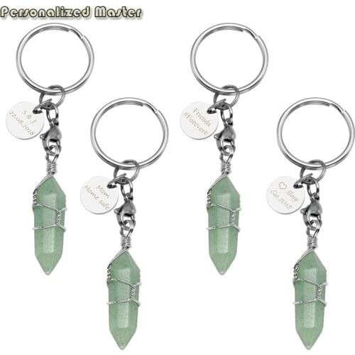 Personalized Master Free Engraving Custom Crystal Natural Healing Hexagonal Pointed Reiki Chakra Gem stone Pendant Keychain