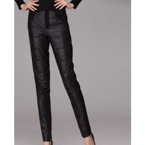 High quality 2019 fashion designer black down pants Womens Casual Patchwork Winter Warm White Duck Down Full Length Pants