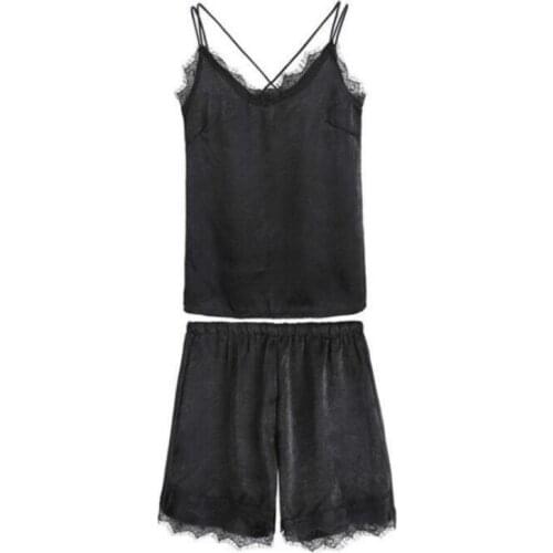 Chiffion Sleepwear Lace Pyjama Set Summer Nightwear Ladies Sleeveless Pajamas Set Sexy Silk Satin Pajamas Set Sleepwear Women