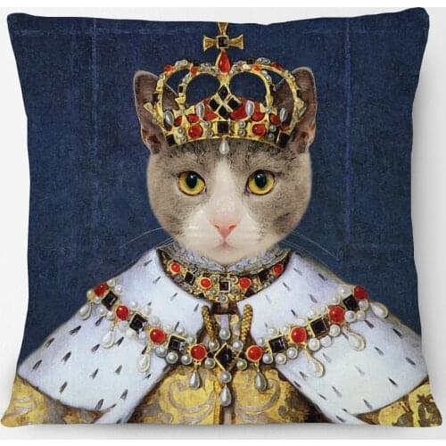Queen Cat Elizabeth Cushion Covers Astronaut Chimp Portrait Print Decorative Linen Pillow Case