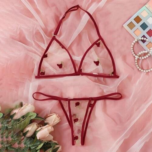 Heart Print Exotic Sets Bra Sexy Fashion G-String Thong Sleepwear Underwear Lingerie Flower Lace Feminina Underwear body suit
