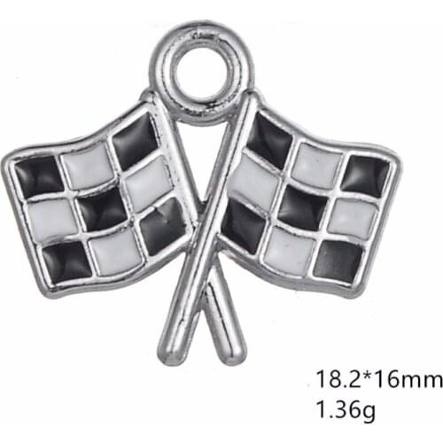 Zinc Alloy Enamelled Black and White Check Flag Charms for Jewelry making Other customized jewelry
